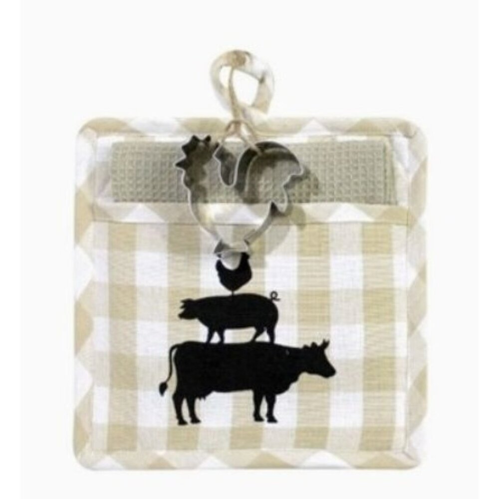 Potholder Set Chicken,Cow,Hen Potholder, Kitchen towel, and cookie cutter set